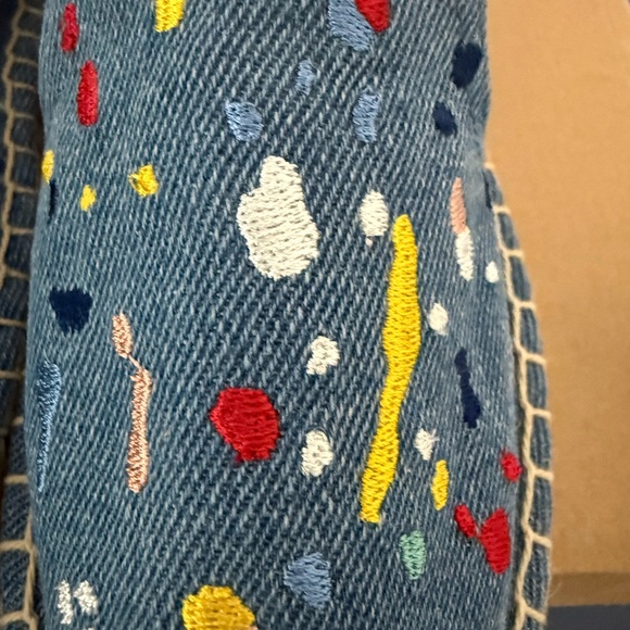 “SOLUDOS” Embroidered Splatter Paint Platform Denim Espadrilles - Picture 4 of 5